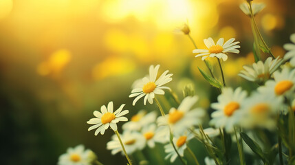 Fototapeta premium flower chamomile daisy natural landscape banner. Chamomile flower field.