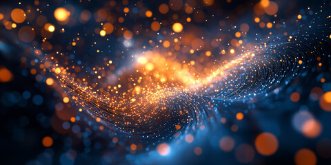 Abstract flowing light trails with bokeh effect in orange and blue creating a dynamic scene