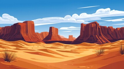 Naklejka premium Majestic desert landscape with sandstone formations under a vibrant blue sky.