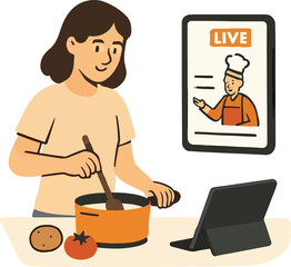 Online cooking class with live recipe instructions Illustration