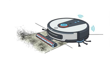 Fototapeta premium A robotic vacuum cleaner efficiently collects hair from a floor surface.