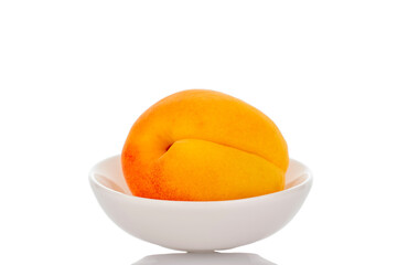 Ripe organic apricots isolated on white background, macro.