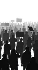 Naklejka premium A large group of protestors marches forward, carrying signs and expressing unity.