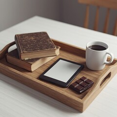 木製のトレイの上の静寂なひととき