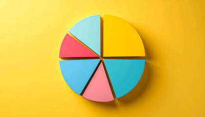 6 segment pie chart, vibrant color palette. For reports, business presentations, digital dashboards.