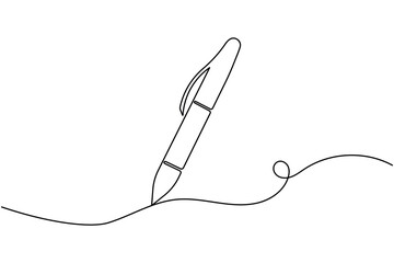 Ball pen continuous one line drawing minimalist office writing outline vector illustration