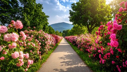 Scenic rose garden pathway