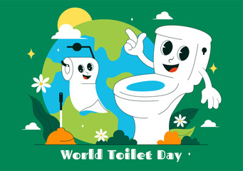 World Toilet Day Vector Illustration on November 19 featuring Toilet, Earth, and Bathroom Hygiene Equipment for Awareness in a Flat Background