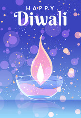 Happy Diwali Poster with Diya Lamp Vector Illustration. Indian festival of lights Design. Suitable for Greeting Card, Banner, Flyer, Template.