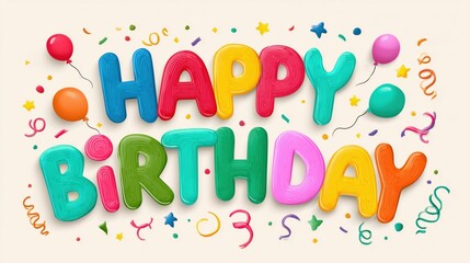 Colorful birthday celebration design with playful letters and festive elements in a joyful arrangement for special occasions