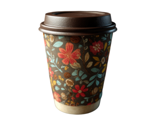 A disposable coffee cup with a floral design (1)
