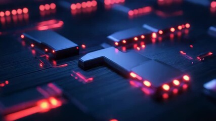 Futuristic circuit board pulsating with neon light trails - Powered by Adobe