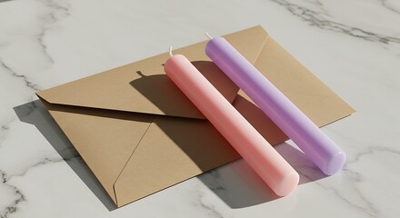Pastel Candles and Kraft Envelope: A Minimalist Still Life