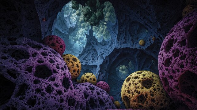 Abstract Fractal Structure With Colorful Spheres