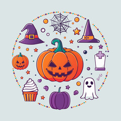 set of funny cartoon halloween elements