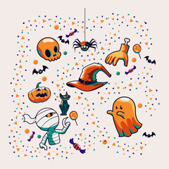 set of funny cartoon halloween elements