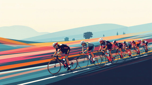 "Abstract Cyclists Peloton Racing Through France Vector Illustration" Ai Generate 