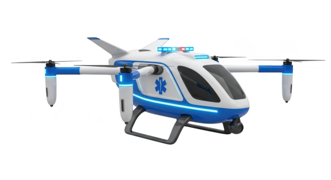 3d icon of ambulance drone isolated on transparent background, a modern and innovative medical transport for emergency rescue and healthcare services