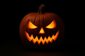 Fototapeta premium Spooky jack o lantern glowing in the dark