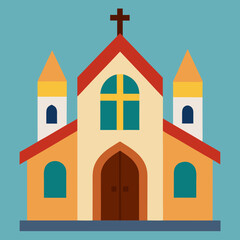 Fototapeta premium Cartoon chapel stained glass vector illustration