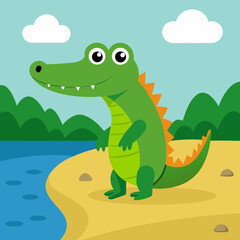 Fototapeta premium Cartoon crocodile riverbank vector illustration