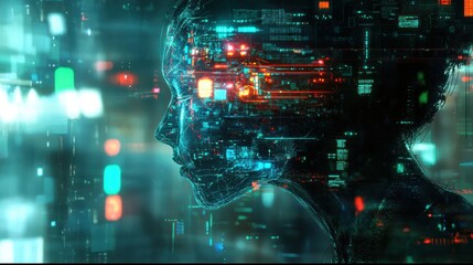 Fototapeta premium Neural AI Brain Processing Digital Thoughts