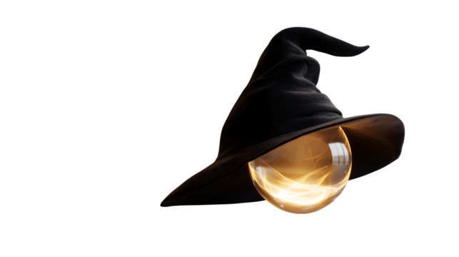 Wizard’s Hat with Crystal Ball 3d rendered, isolated on transparent background