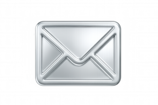 Digital communication symbol: metallic silver email icon gleaming on transparent backdrop, representing modern online messaging and connectivity - Powered by Adobe