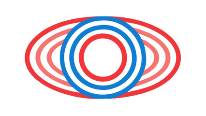 Concentric ovals and circles in red and blue hues creating an eye like shape on a white background view