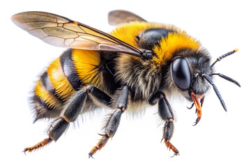 bee isolated on white. bee on white background. a stunning bumblebee is flying isolated on transparant