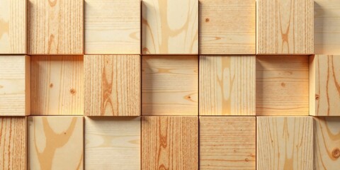 Abstract Wooden Cube Pattern Background Texture Featuring Light Brown Wood Blocks Arranged in a Grid