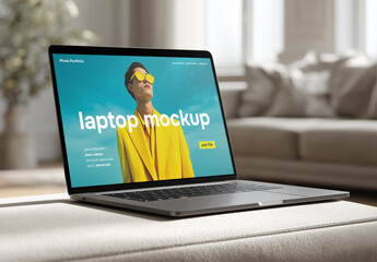 Clean home interior laptop screen web design template