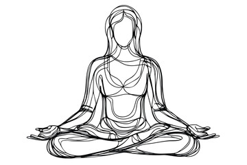 Minimalist Yoga Meditation Art Serene Female Figure in Lotus Position Embracing Mindfulness and Inner Peace Through Simplistic Line Drawing