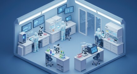 Modern Isometric Laboratory with Scientists Conducting Research.