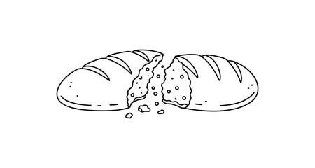 Simple linear drawing of sliced bread loaf in black and white