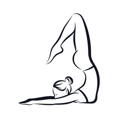 Elegant Silhouette Depiction of a Woman Practicing a Complex Yoga Pose Demonstrating Strength and Flexibility in a Minimalist Style