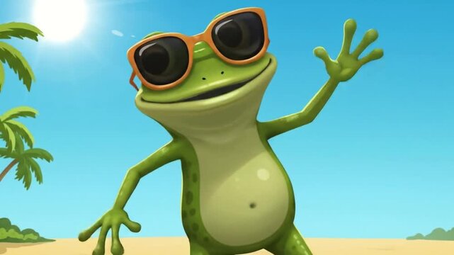 Cartoon Frog Wearing Sunglasses and Smiling