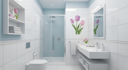 Modern small bathroom with tulips decor