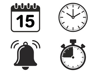 Fototapeta premium Time Management Icons Calendar, Clock, Bell, and Stopwatch