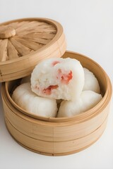 Strawberry Steamed Rice Cake with Bamboo Steamer Background