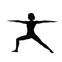 Silhouette of a Woman Performing Yoga in Warrior Two Pose, Demonstrating Strength and Balance with Extended Arms and Legs