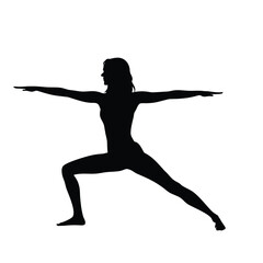 Silhouette of a Woman Practicing Yoga Warrior Two Pose A Powerful Depiction of Strength and Balance in a Minimalist Style