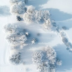 Aerial view of snowy treetops