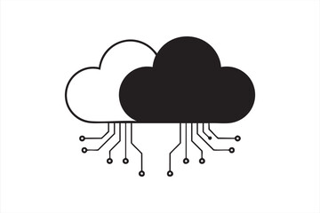 Cloud Computing Network Icon with Connected Circuit Lines