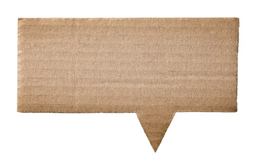 Blank empty cut out corrugated brown cardboard paper speech bubble with copy space for text on transparent png background design element