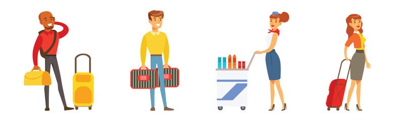 People Character Passenger Moving Enjoy Their Trip Vector Set