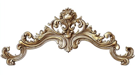 Ornate gold and off-white rococo-style decorative element, featuring swirling, asymmetrical foliage and shell motifs, isolated on a white background