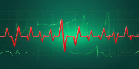 Cardiogram showing a healthy heartbeat on a medical monitor with green, pulsing waves
