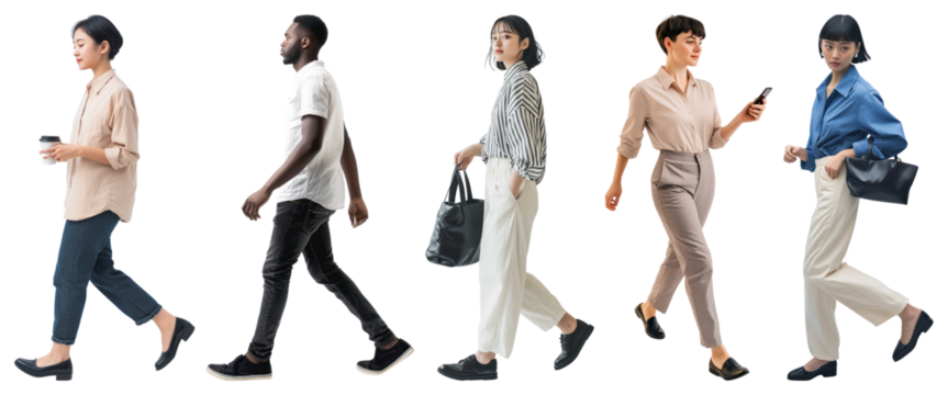 PNG Diverse people walking confidently, element set on transparent background