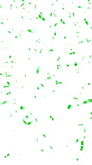 green metallic confetti rain isolated on transparent background, png sale birthday party and anniversary celebration overlay vertical social media design element	